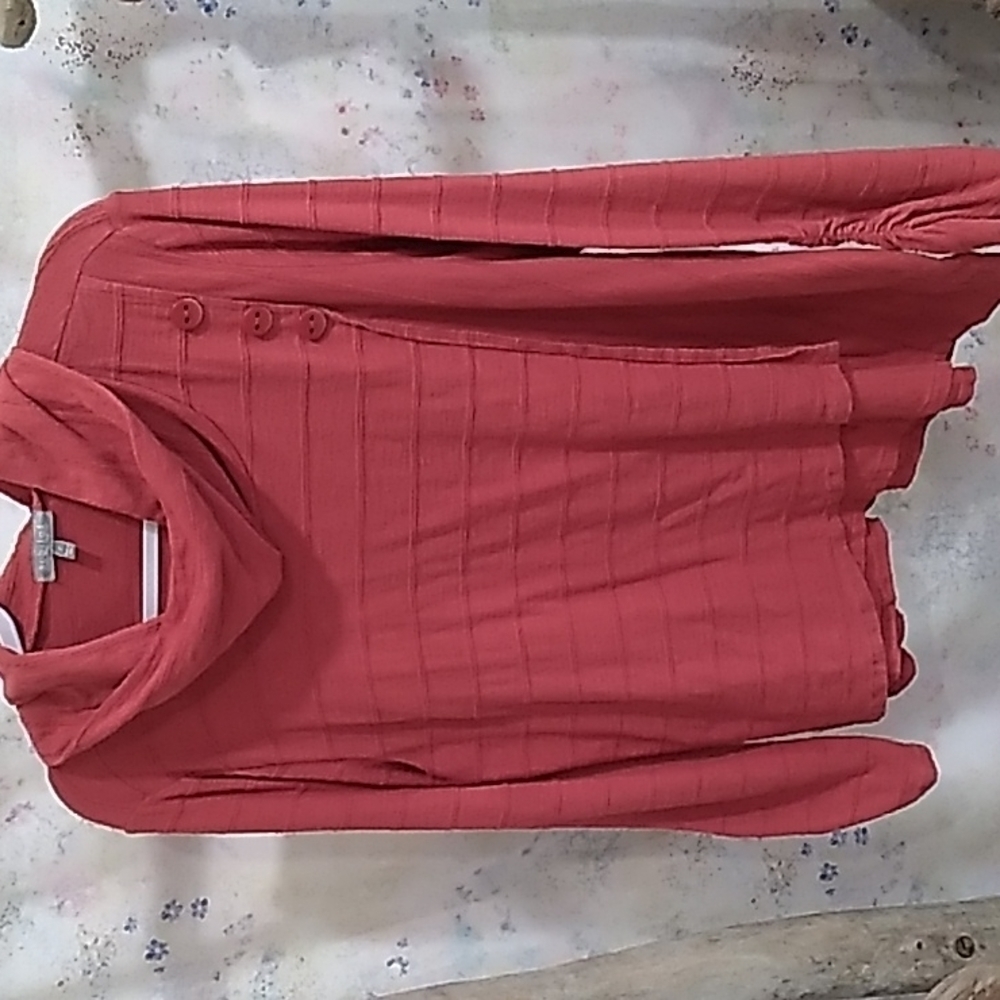 Habitat minimalist rustic worn look fabric cowl neck pullover long sleeve top Lg